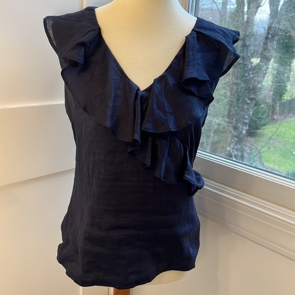 Boden Alicia Ruffle Top, Navy, Sleeveless, size 6 - Picture 3 of 14
